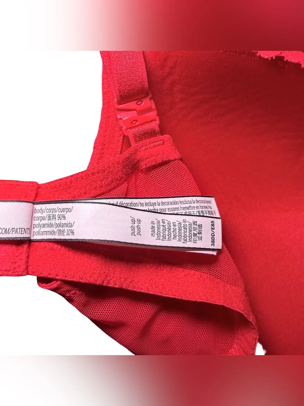 Victoria's Secret Push-up Bra Demi Neon Red Lace Underwire Bra Size 38DD